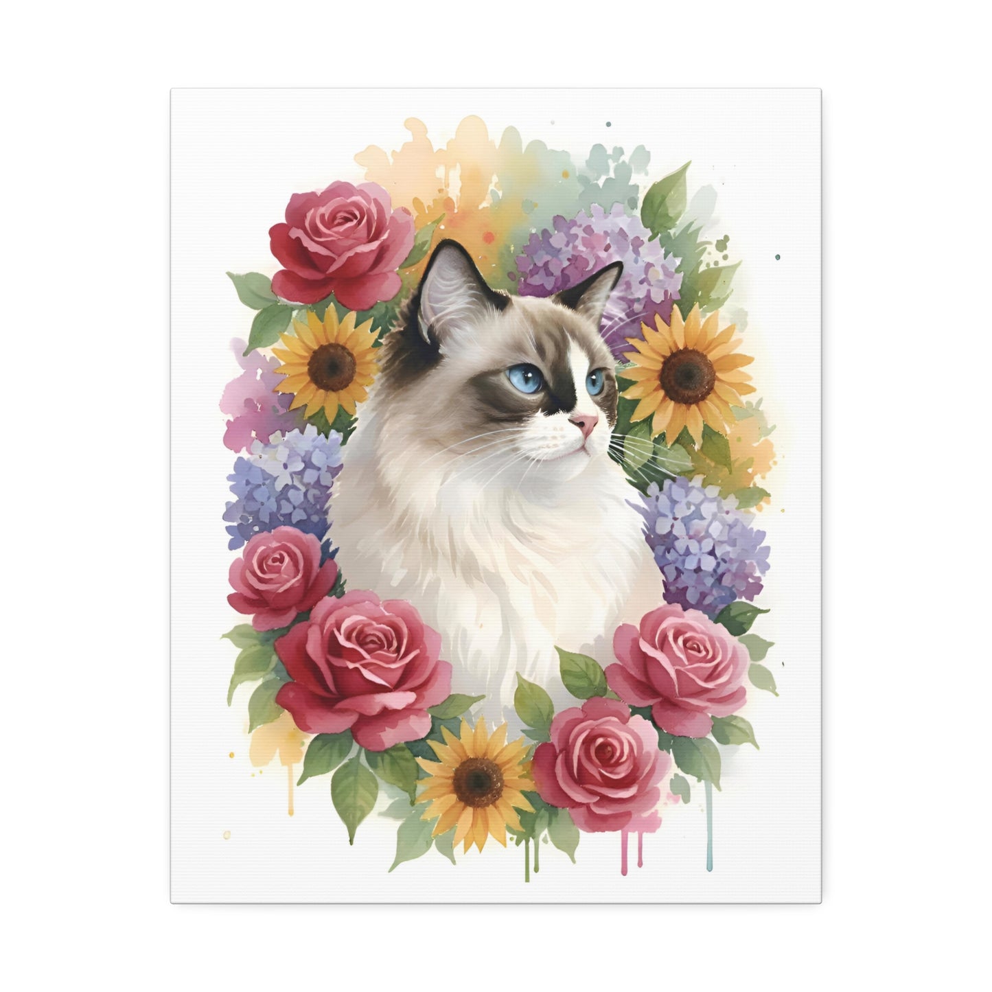 Custom Cat Watercolor: Lunar Blossom