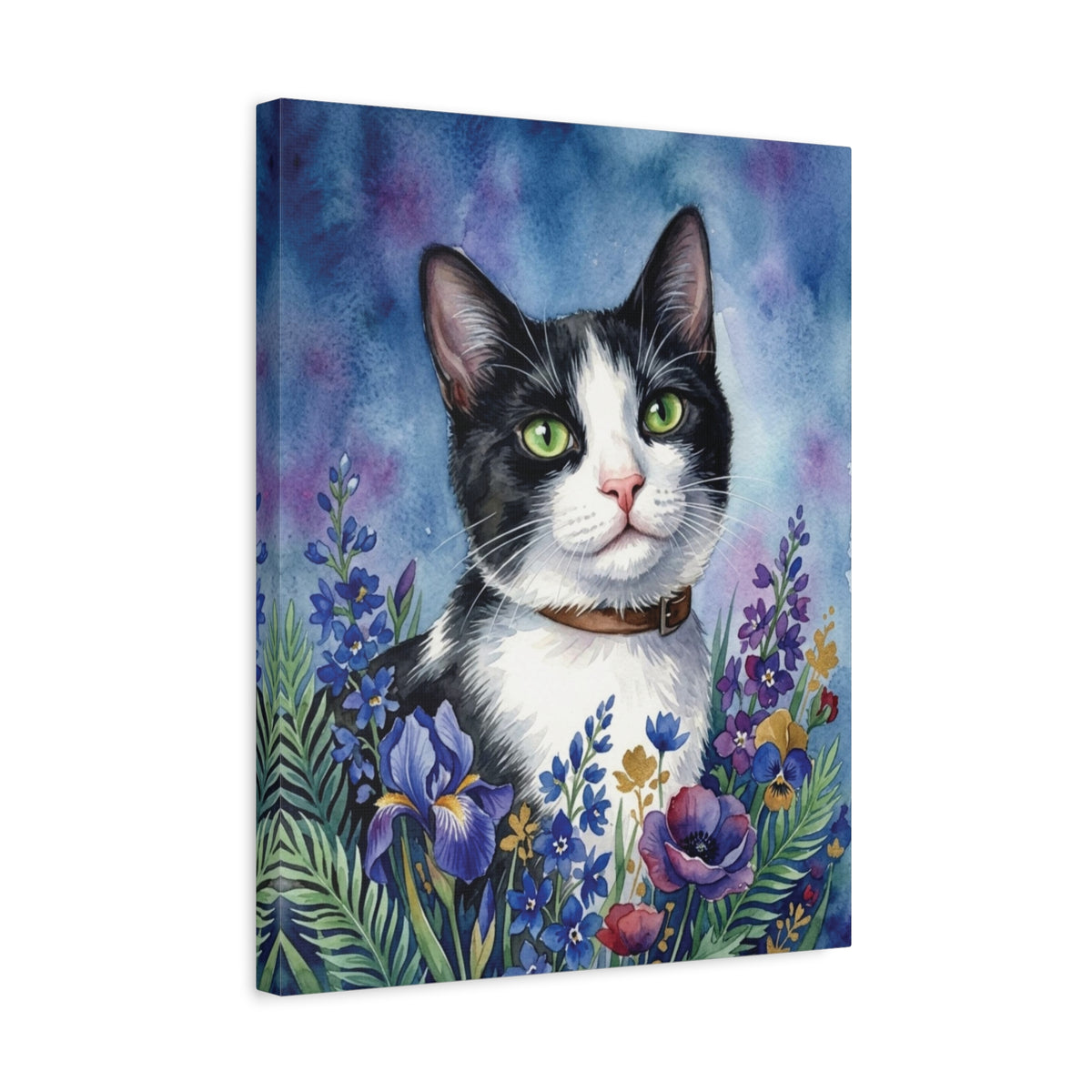 Custom Pet Art: Lunar Blossom Watercolor Cat Portrait