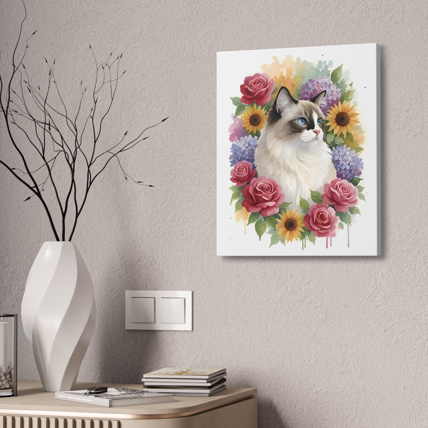 Custom Cat Watercolor: Lunar Blossom