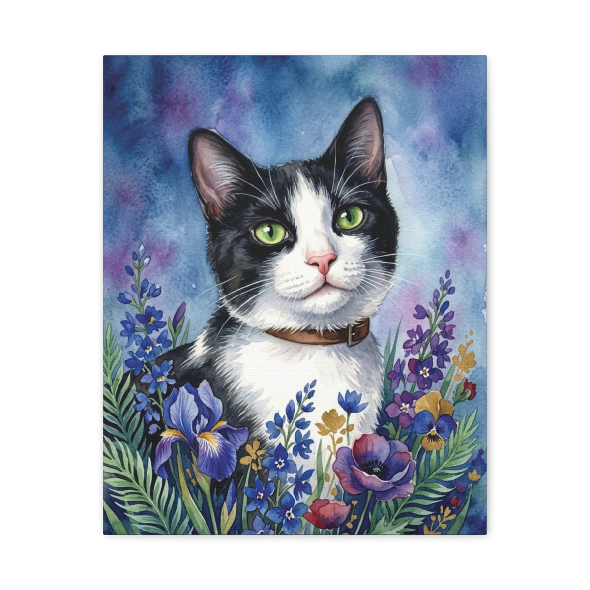 Custom Pet Art: Lunar Blossom Watercolor Cat Portrait