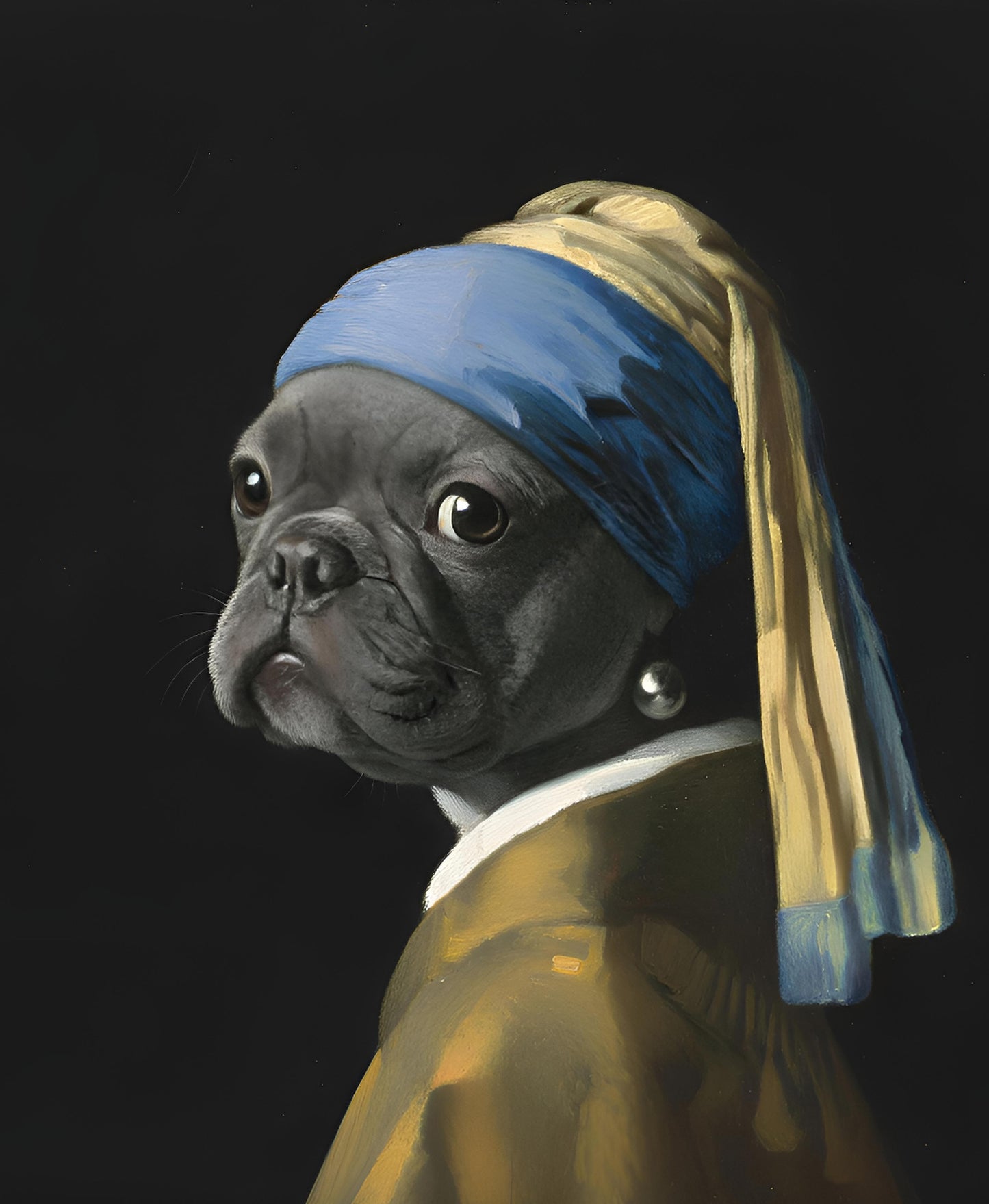 Black Bulldog with a Pearl Earring