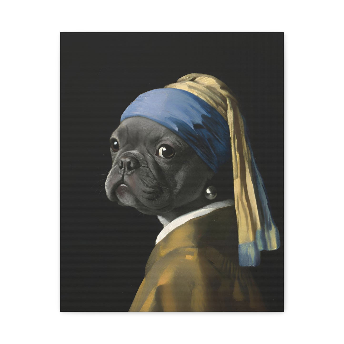 Black Bulldog with a Pearl Earring
