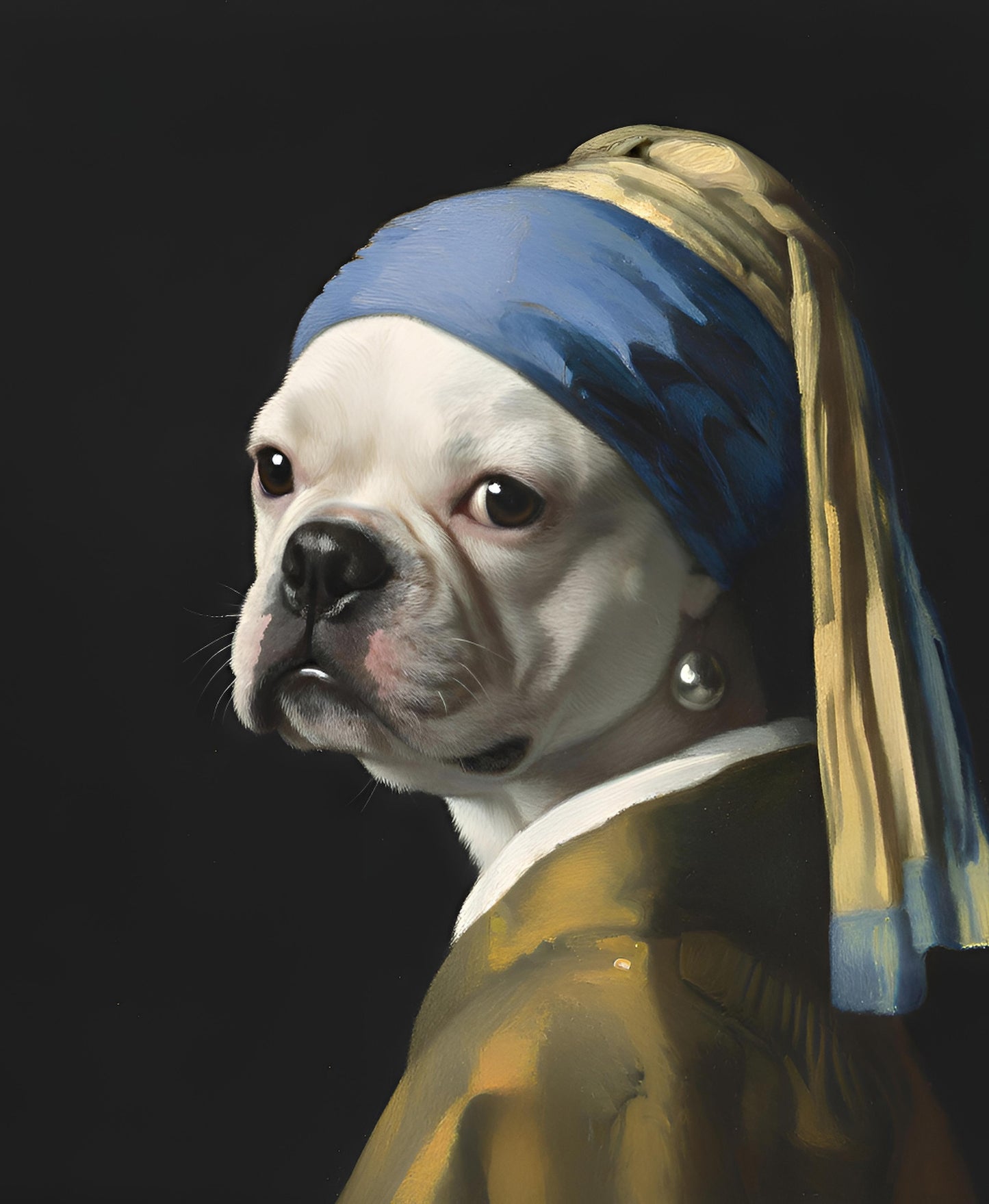 White Bulldog with a Pearl Earring