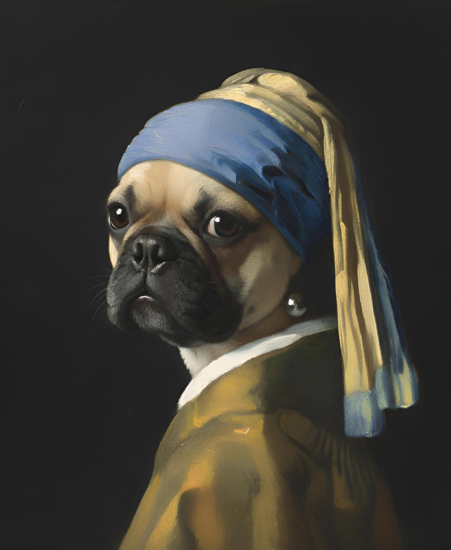 Yellow Bulldog with a Pearl Earring