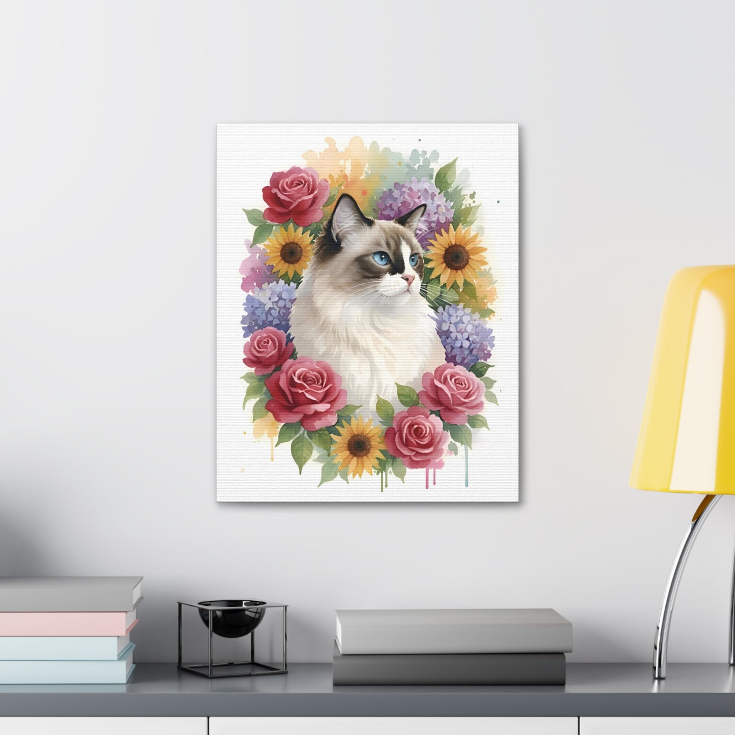 Custom Cat Watercolor: Lunar Blossom