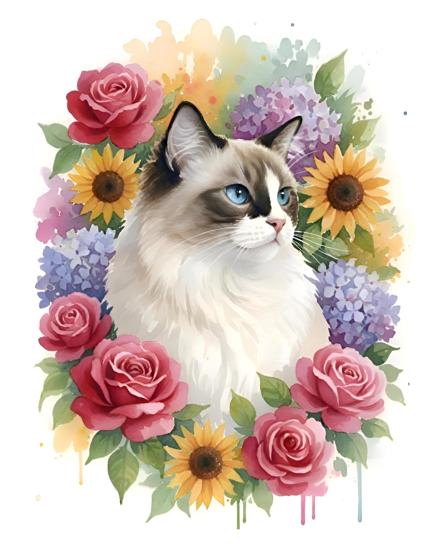 Custom Cat Watercolor: Lunar Blossom