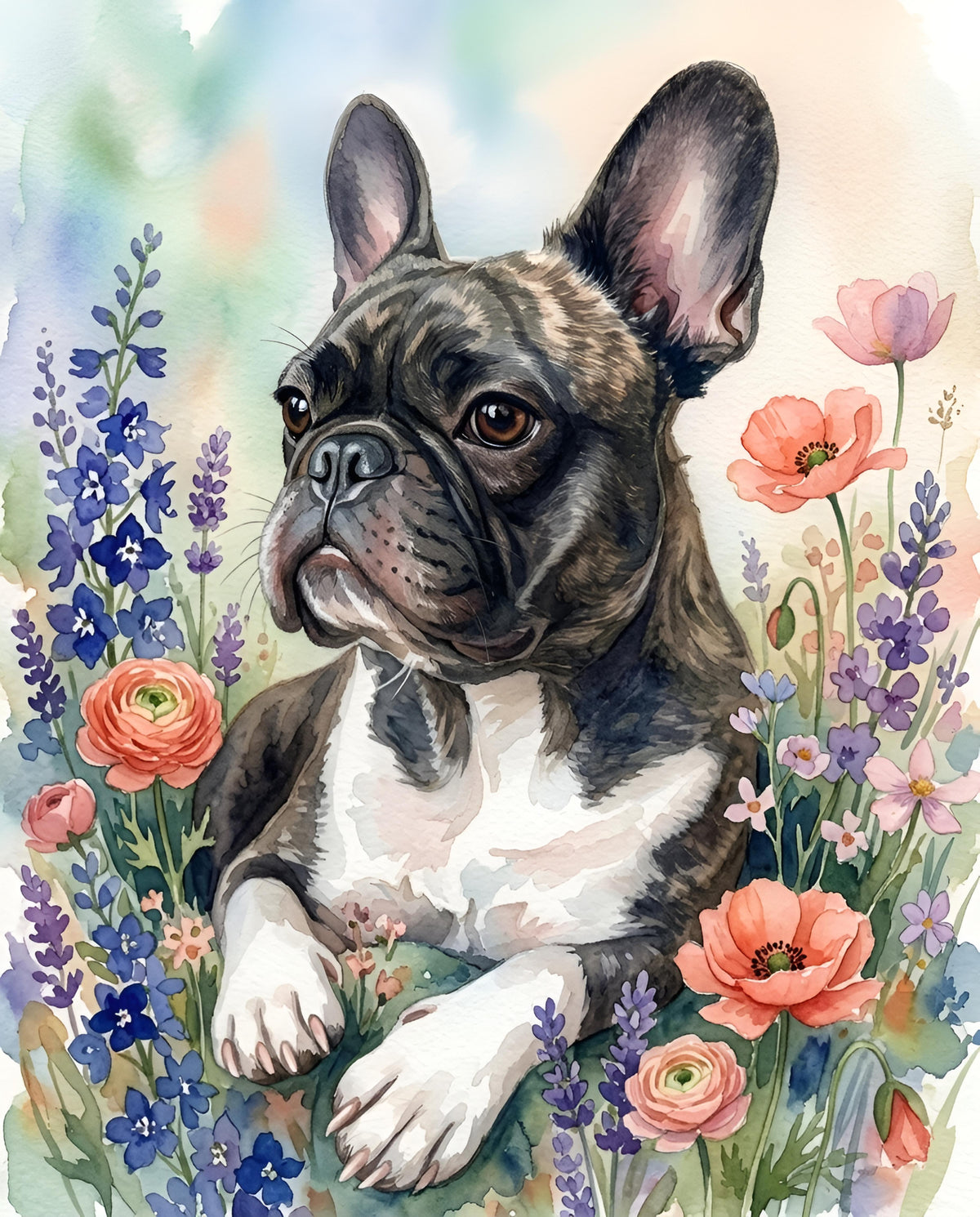 Custom Pet Art: Lunar Blossom Watercolor Dog Portrait