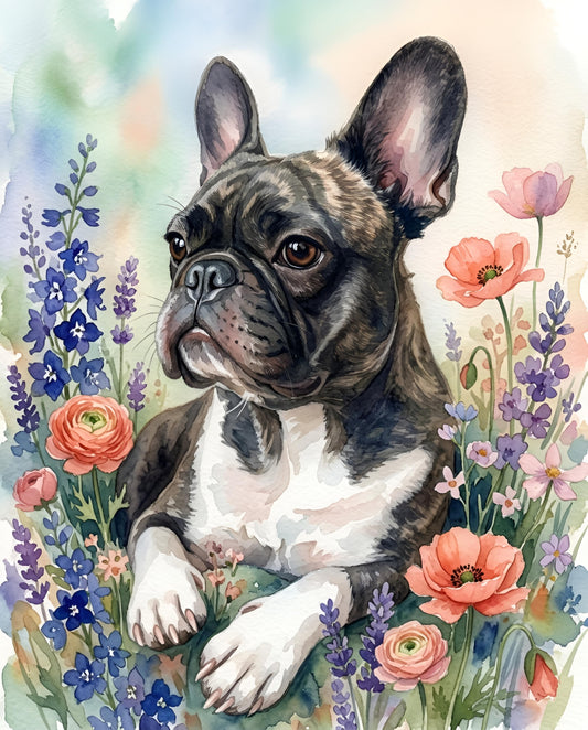Custom Pet Art: Lunar Blossom Watercolor Dog Portrait