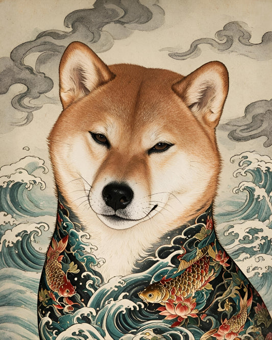 Custom Pet Art: Japanese Ukiyo-e Style - Dog Portrait