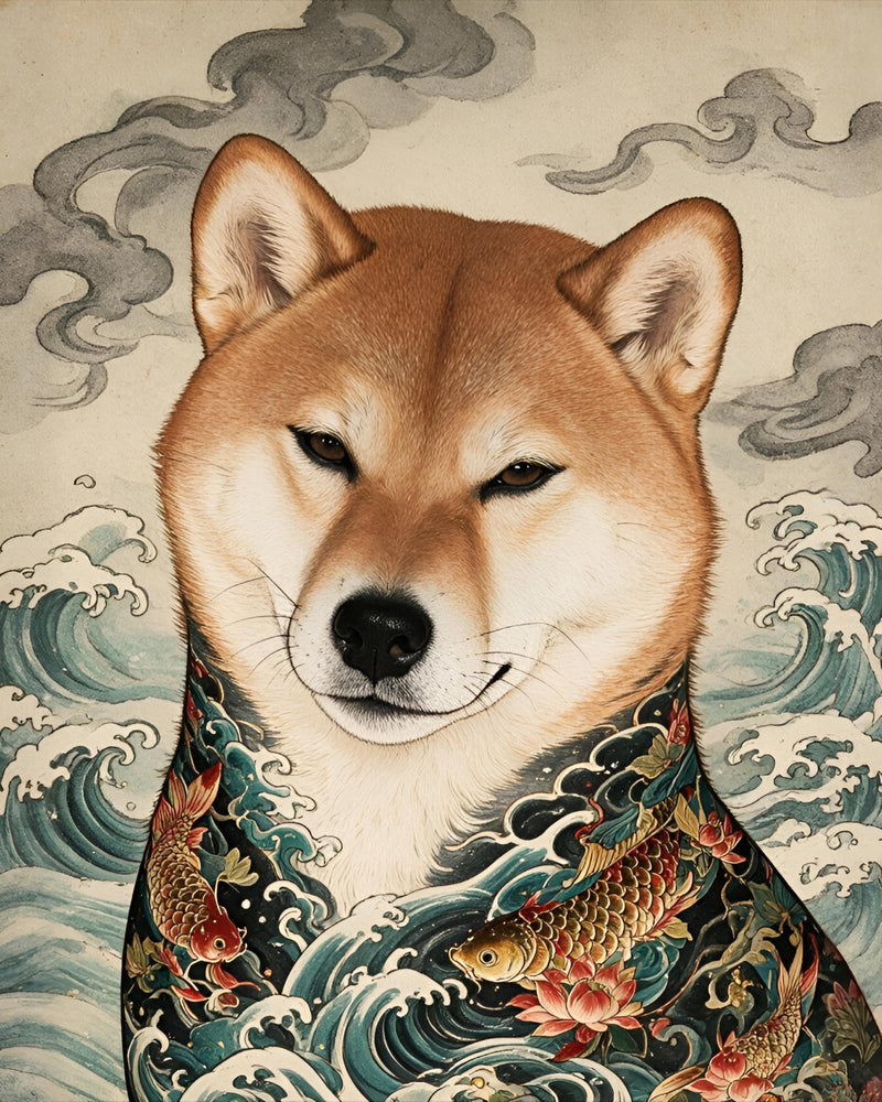 Custom Pet Art: Japanese Ukiyo-e Style - Dog Portrait
